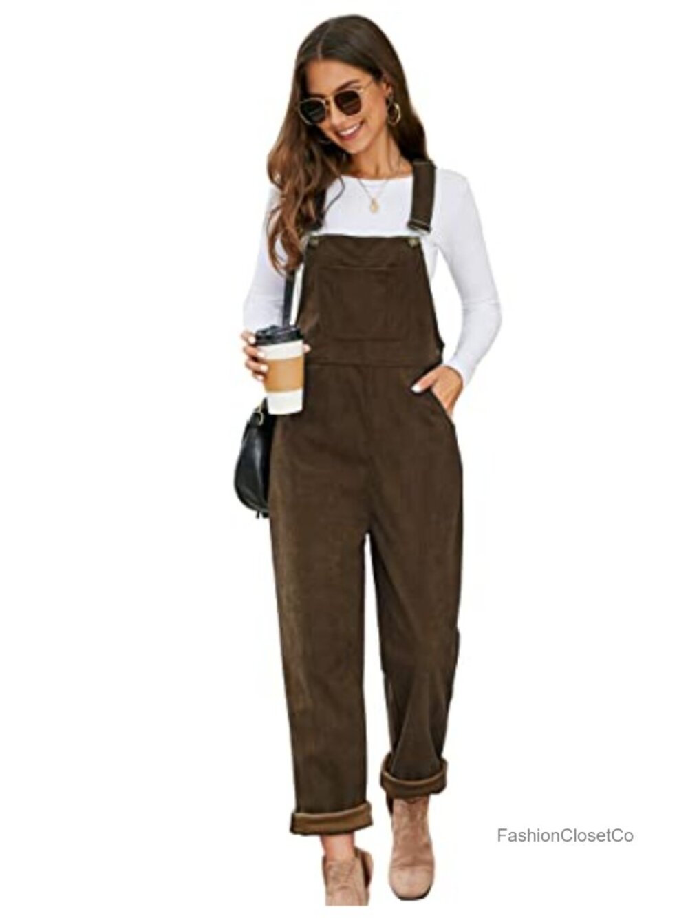 Corduroy Overalls Loose Fit Adjustable Straps Wide Leg Jumpsuit